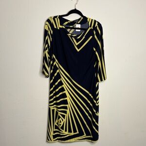 Forever Link Navy and Yellow Geometric Long Sleeve Dress